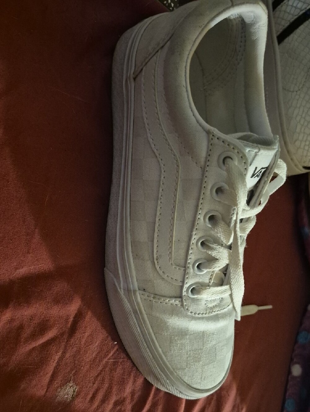 Vans White/Cream Checkerboard Low Top Sneakers - Picture 7 of 11